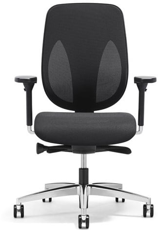 Bureaustoel 353-4029 (Xtreme), 4D armleuningen kunststof softpad, kunststof kruisvoet, zitting stof Xtreme EXR009 zwart, netrug RUN60999 zwart, rubberen wielen 65 mm